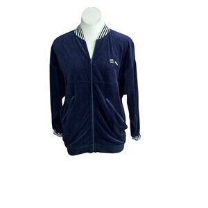 Eleanor P. Brenner Vintage 90s Navy Blue Nautical Velour Track Jacket Size Small